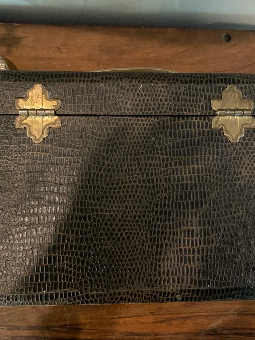 VTG or antique Faux Croc Train Case with Mirror. Lauren style decor